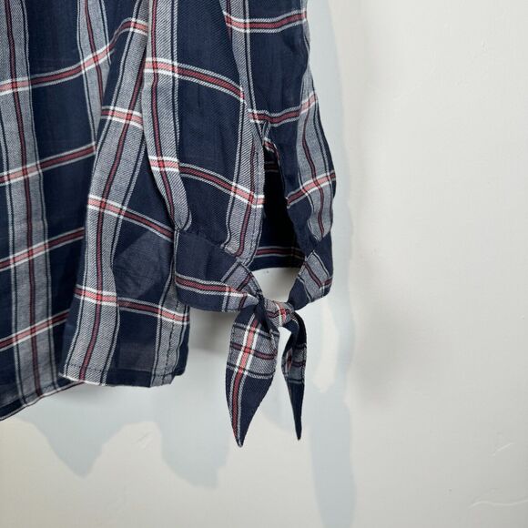 PAIGE Antonia Blouse Size Medium Off The Shoulder Boho Plaid Tartan Top ¾ Sleeve - Picture 9 of 9